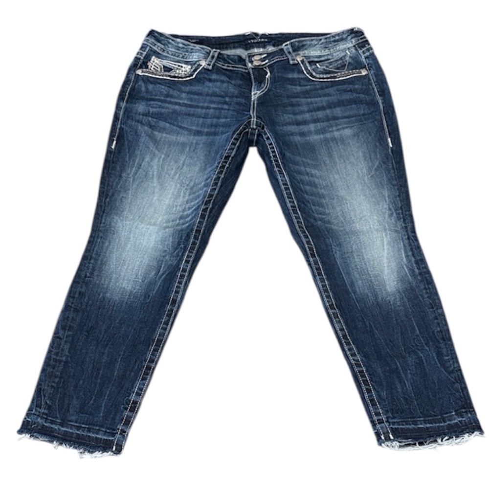 Vigoss Dublin Skinny Jeans Size 16 x 28 Raw Frayed Hem Embellished Distressed